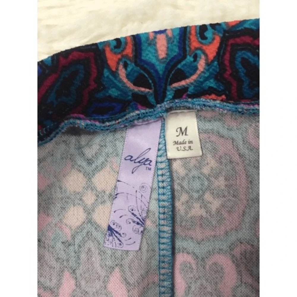 Alya‎ Blue Multi Color Ikat Print Pleated Skater Skirt Size Medium